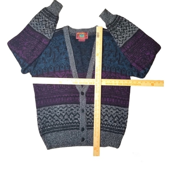 Vintage 90s Purple and Teal Printed Cozy Cardigan Grandpa Sweater Size Large - Picture 7 of 7